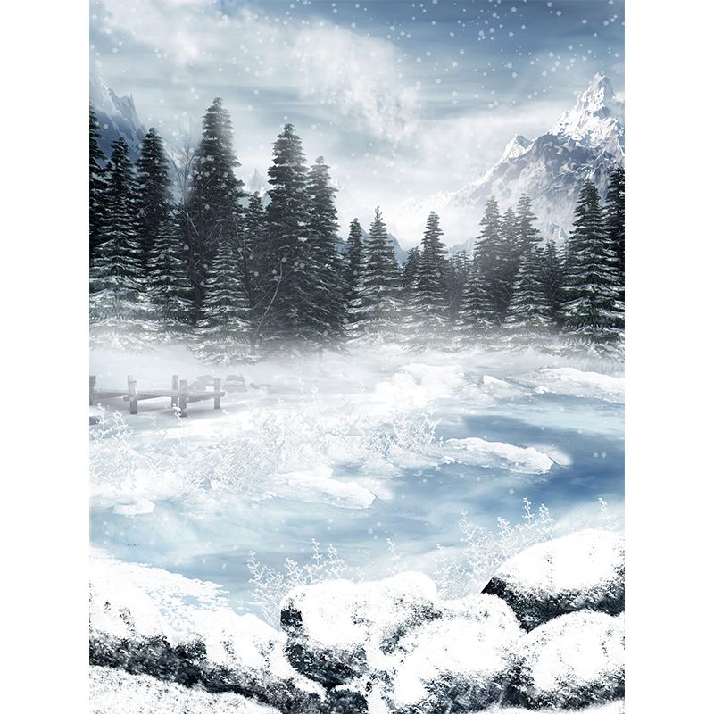 Large Frozen Lake Mural Wallpaper Modern Luxuriant Botanical Wall Decor in White