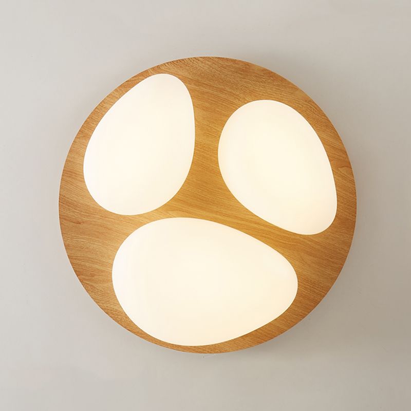 3-Lights Modern Style Flush Mount Wood Ceiling Light for Bedroom