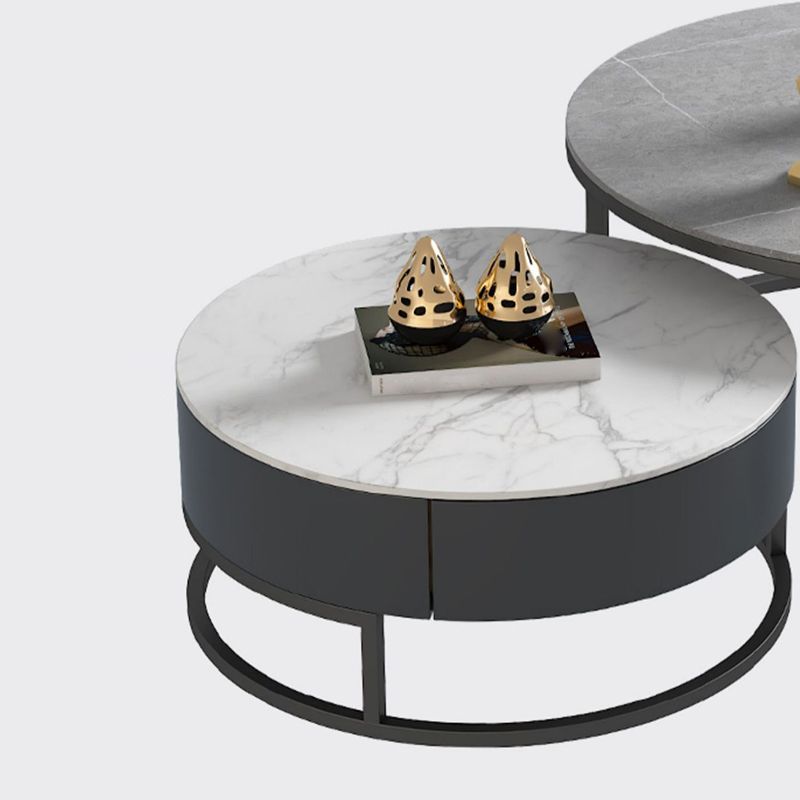 Round Nesting Coffee Table Set Frame Modern Coffee Table with Storage