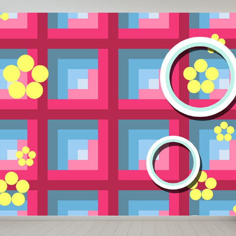 Whole Square Pattern Mural Decal for Indoor Decor Modern Boys Bedroom Wall Covering