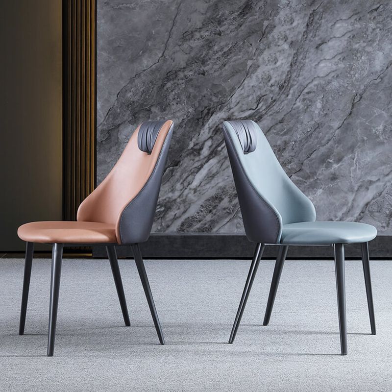 Industrial Style Faux Leather Chairs Armless Side Chairs with Metal Legs for Home Use