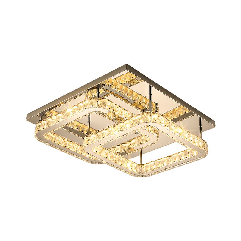 Square Cut Crystal Semi Flush Simple 19.5"/23.5" Width LED Chrome Close to Ceiling Lighting in Warm/White Light