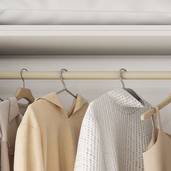 Engineered Wood Wardrobe Cabinet Modern Style White Armoire with Garment Rod