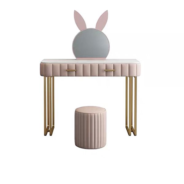 Modern Wood and Metal Vanity Makeup Dressing Table Stool Set with Drawers