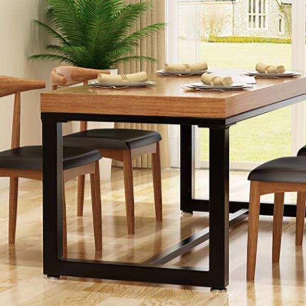 Industrial Natural Finish Dining Table Indoor Rectangle Table with Metal Base