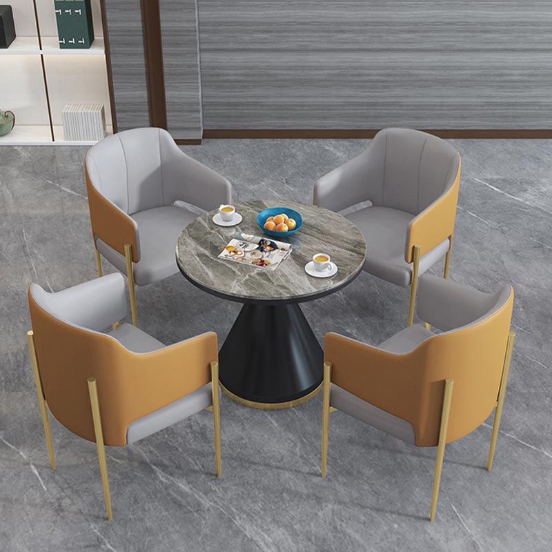 Modern Round Dining Table for Home Glossy Stone Dinette Table with Metal Base