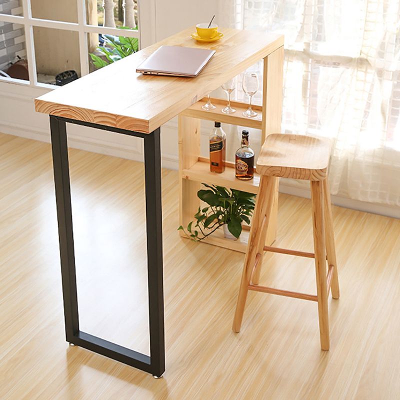 Rectangle Wood Top Counter Table Metal Black Legs Industrial Bar Table