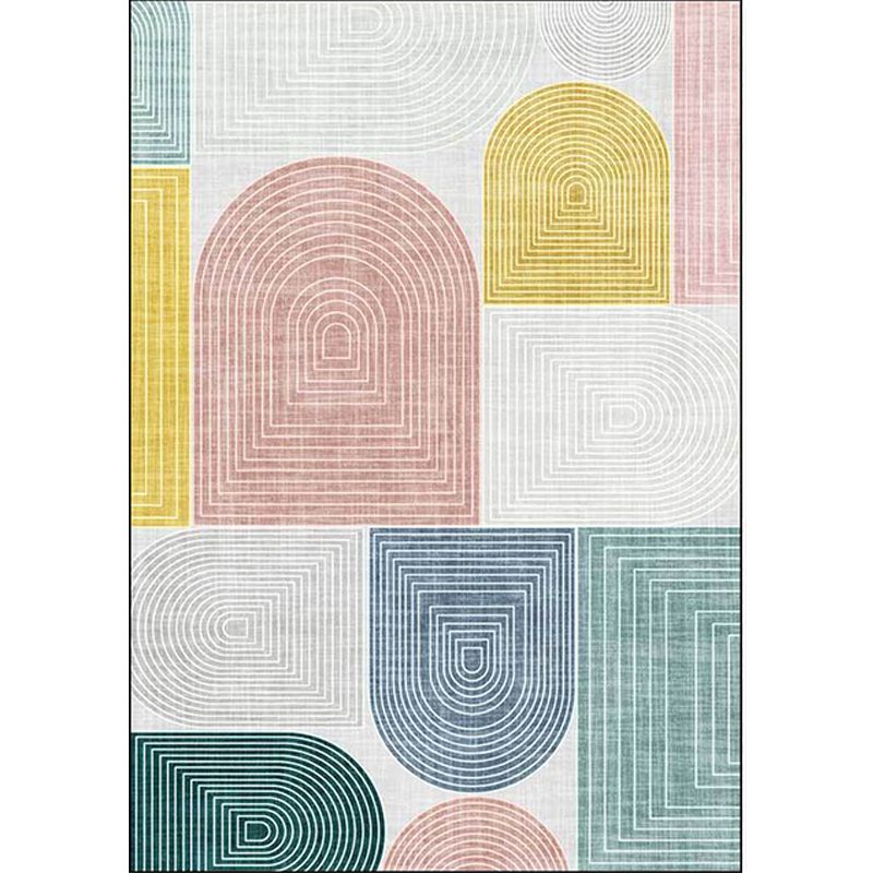 Modern Living Room Rug in Ivory Color Block Stripe Irregular Shape Print Rug Polyester Non-Slip Backing Area Rug