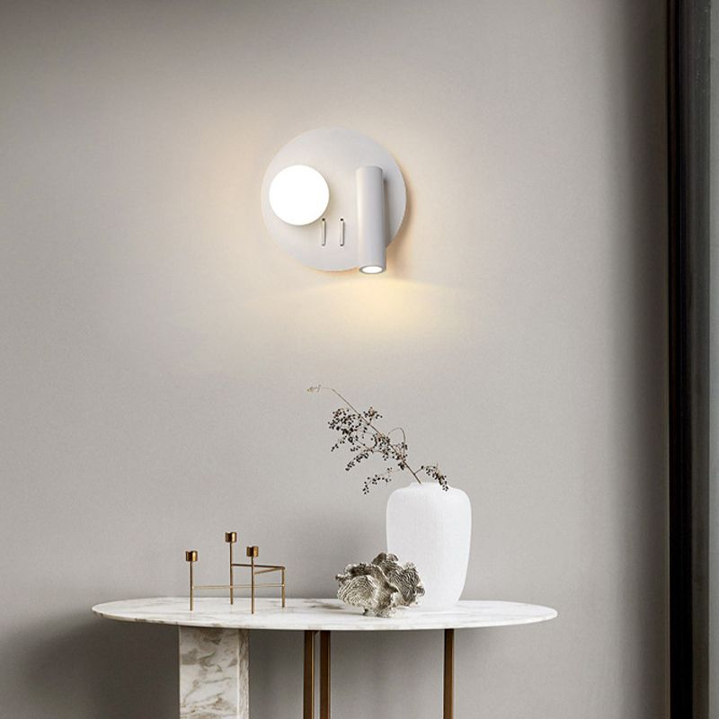 2-Lights Modern Metal Wall Light Round 6" Wide Reading Wall Sconce for Bedroom