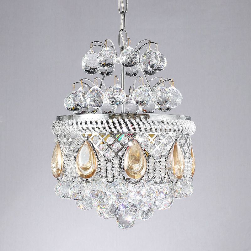Clear Crystal Orbs Cascade Suspensie Hanger Contemporary 3 Bulbs Gang kroonluchter verlichting in zilver met druppel/bladontwerp
