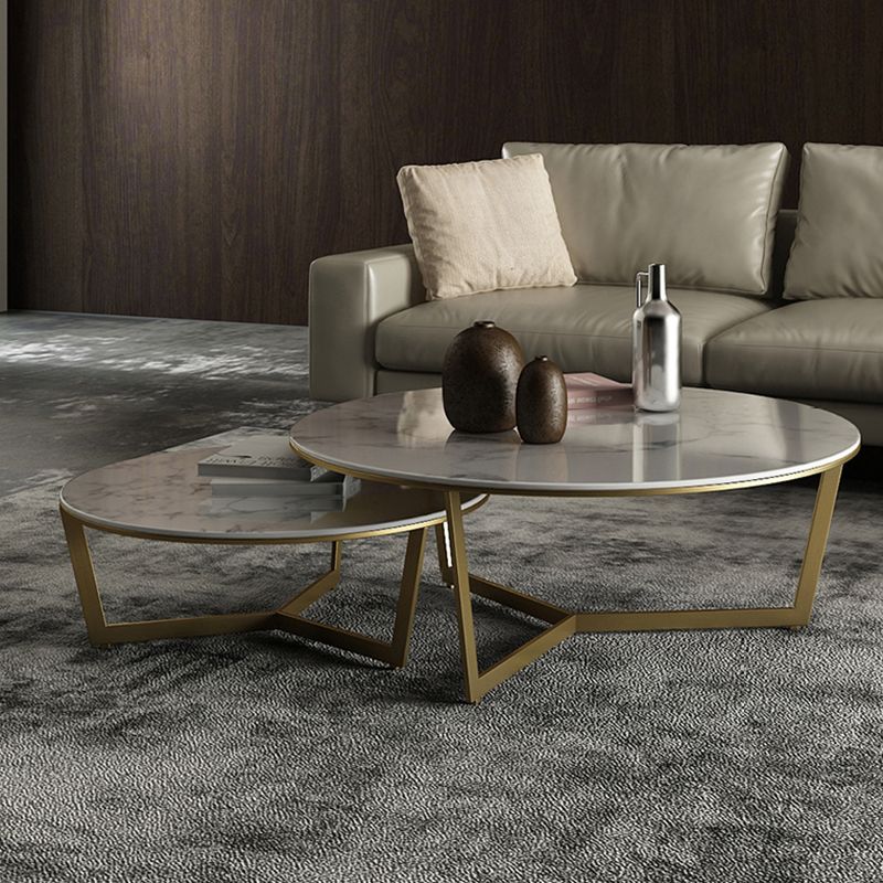 Contemporary Frame Coffee Table Round Slate Top Cocktail Table