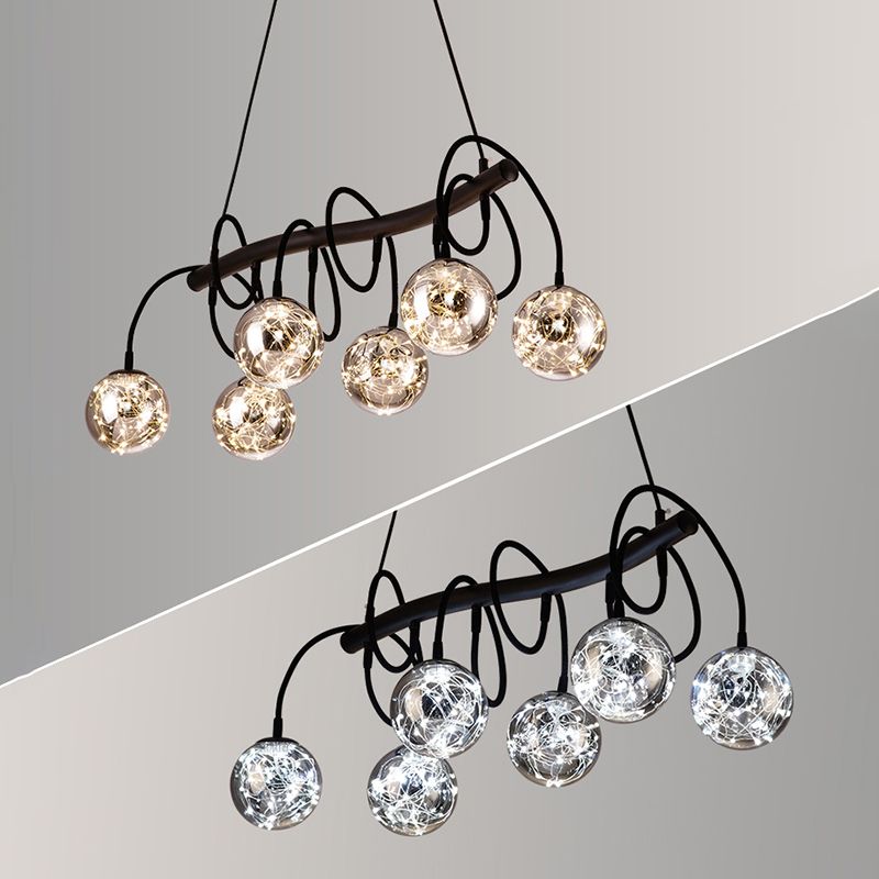 Nordic Style Glass Orb LED Island Light Creative Light String Design Coffee Shop Hanging Light