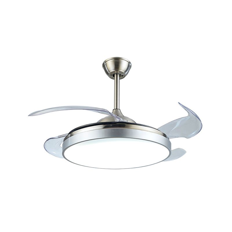Hedendaagse cirkelvormige semi -spoellicht LED 42 "W Acryl -plafondventilatorverlichting in zilver met 4 heldere messen, externe/wandregeling/frequentieconversie