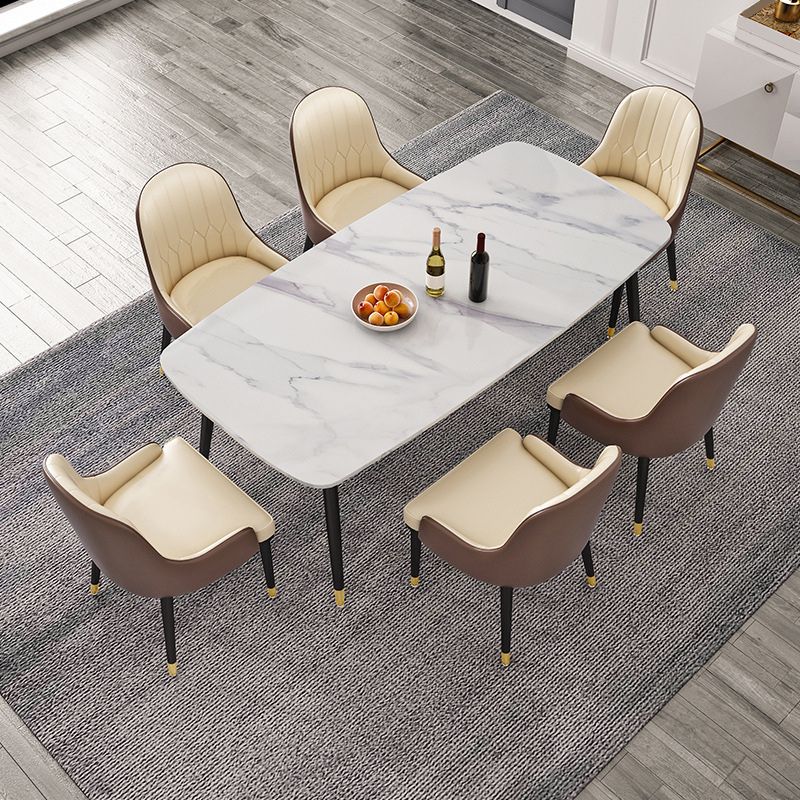 Rectangular Stone Dining Table Traditional Luxury Furniture with 4 Legs