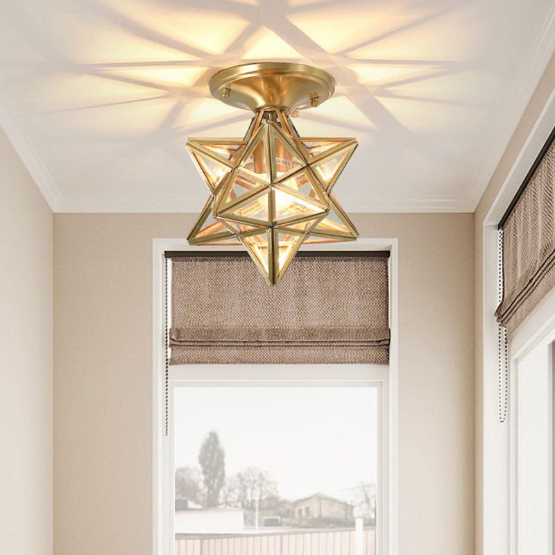 Contemporary Ceiling Lighting Star-Shade Flush Mount Fixture with Glass for Hallway
