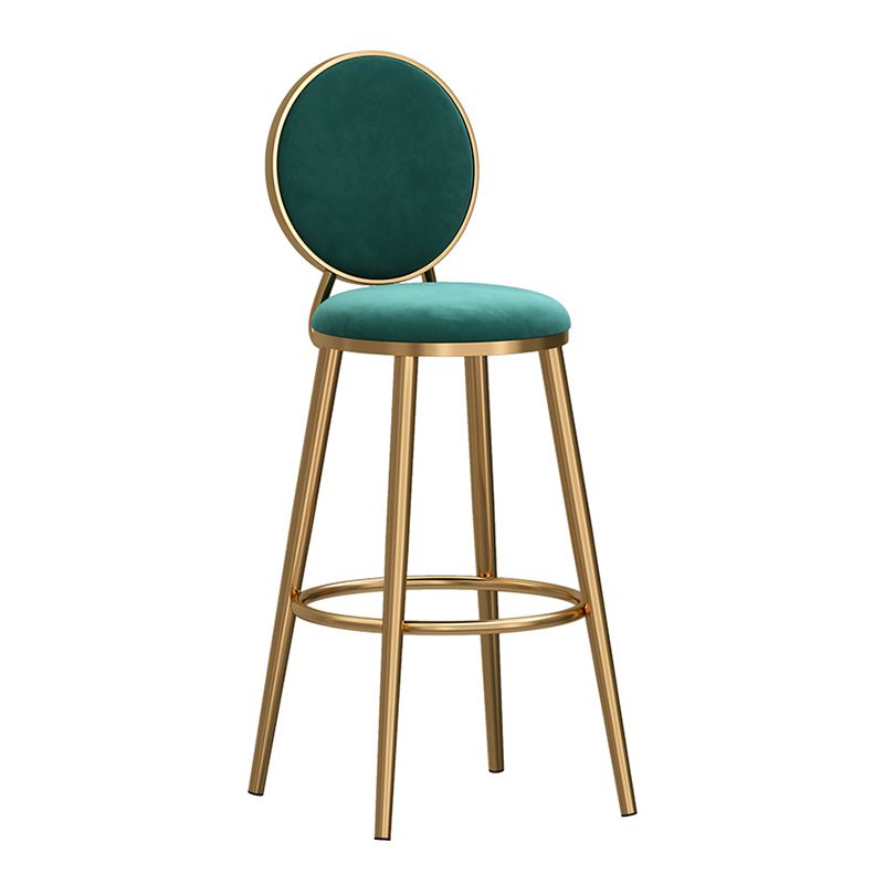 Taburete de bar sin brazos con respaldo Glam, taburete de bar de hierro para cafetería con cojín de terciopelo y pedal
