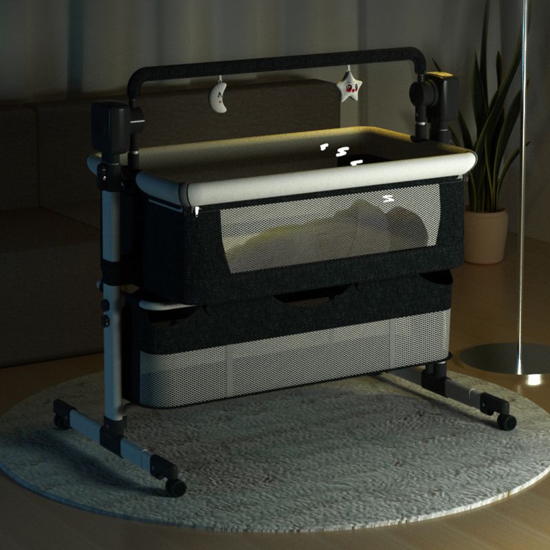 Rocking Bedside Bassinet Round Side Crib Electric with Storage Basket
