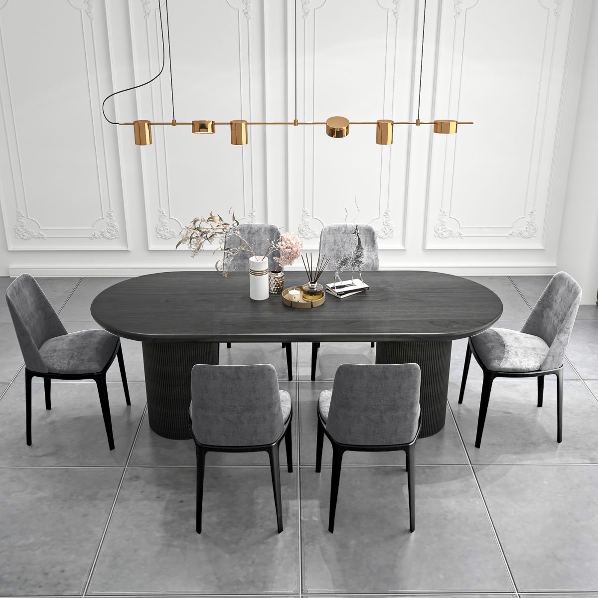 Solid Wood Contemporary Oval Dining Table Wood Top Dining Table for Kitchen