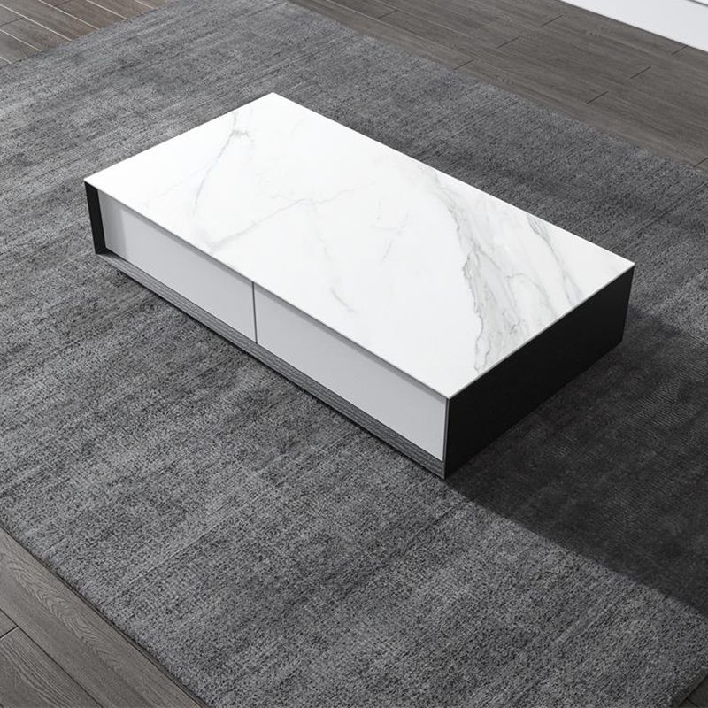 Modern Slate Block Coffee Table with Drawer Rectangular Cocktail Table