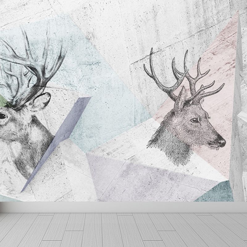 Illustration Tame Moose Mural Decal for Living Room, Soft Color, Custom Size Available