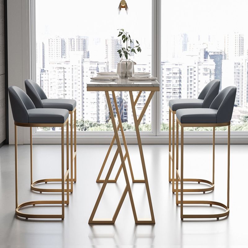 Sintered Stone Top Rectangle Bar Table Luxurious Pub Table with Double Pedestal