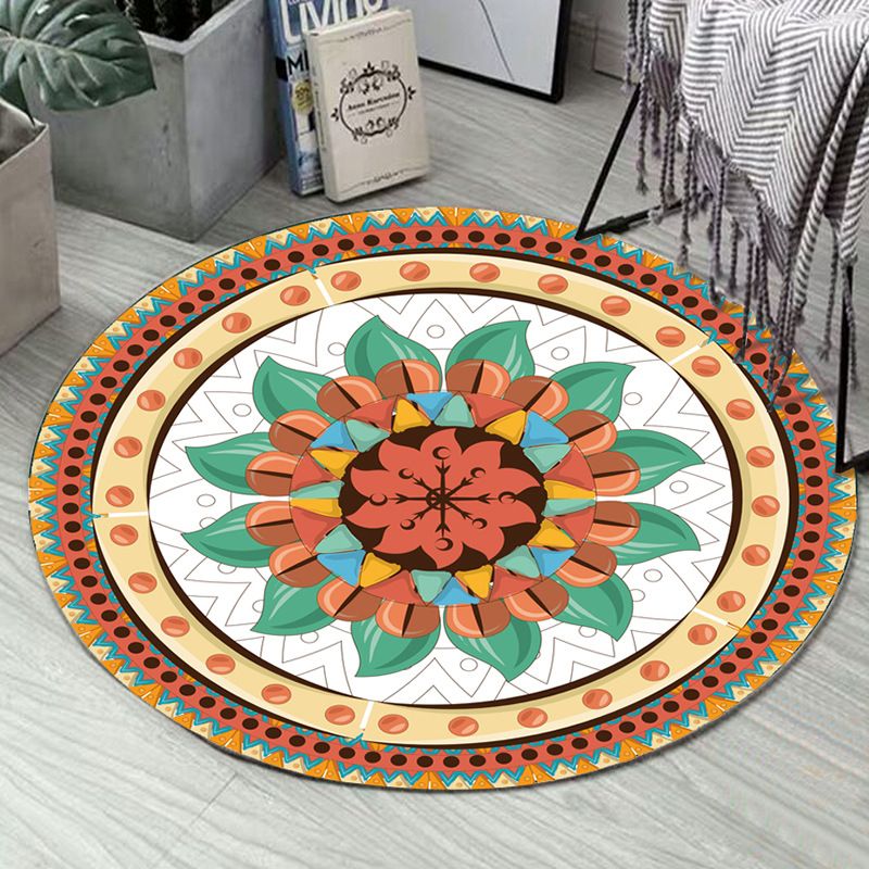 Art Deco Moroccan Rug Multi-Colored Mandala Rug Pet Friendly Machine Washable Anti-Slip Rug for Bedroom
