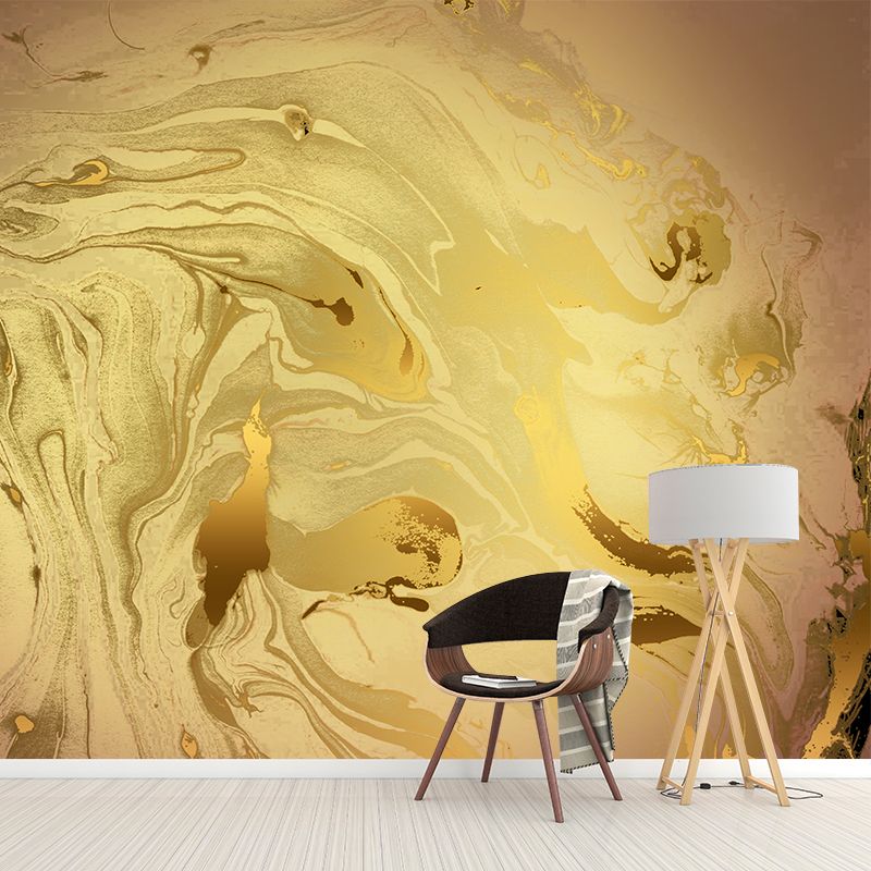 Simple Abstract Waves Wallpaper Mural Yellow Moisture Resistant Wall Art for Home