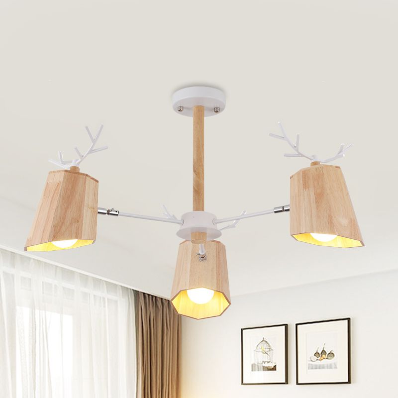 Legno leggero a sospensione con tema Nordica 3/8 teste lampadario lampadario in beige