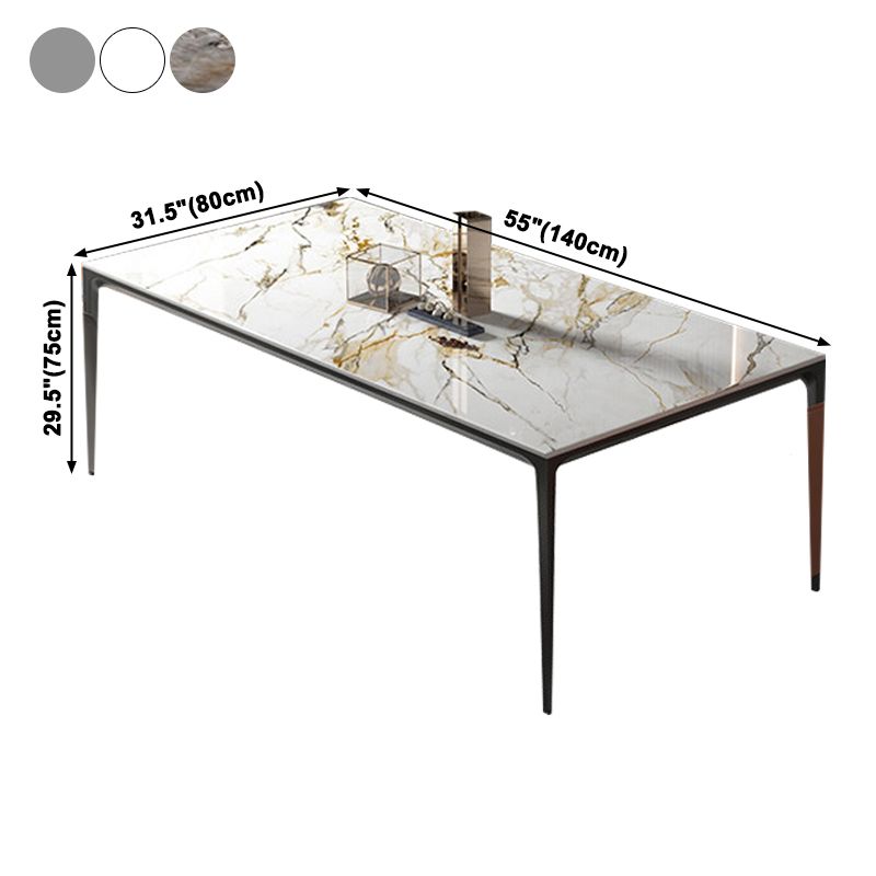 Industrial Sintered Stone Dining Table 4 Legs Solid Aluminum Alloy Base Rectangle Table for Home