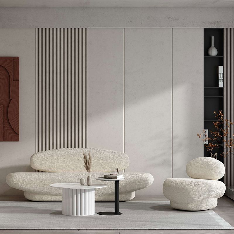 Scandinavian Settee Fabric White Cushions Armless Living Room Standard
