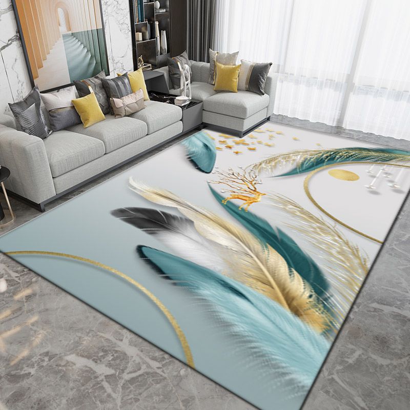 Modern Plant Pattern Carpet Polyester Area Rug Non-Slip Backing Area Rug for Home Decor