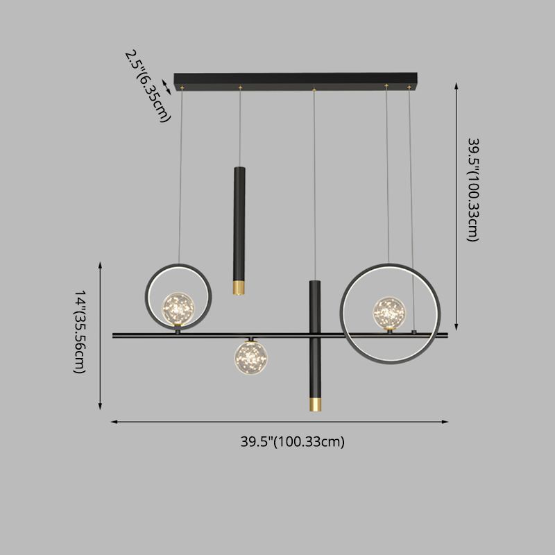 Black Restaurant LED Island Light in Modern Luxury Style Wrought Iron Linear Pendant Light with Silicone Shade