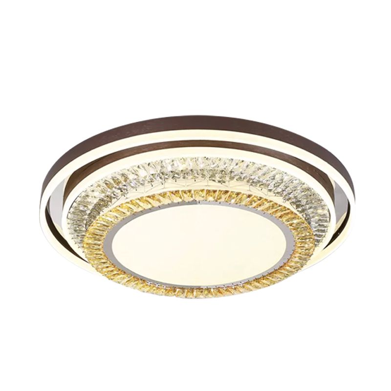 Round Living Room Flush Lighting Crystal Block LED Modernismo Flush Montaggio Lampada a Brown