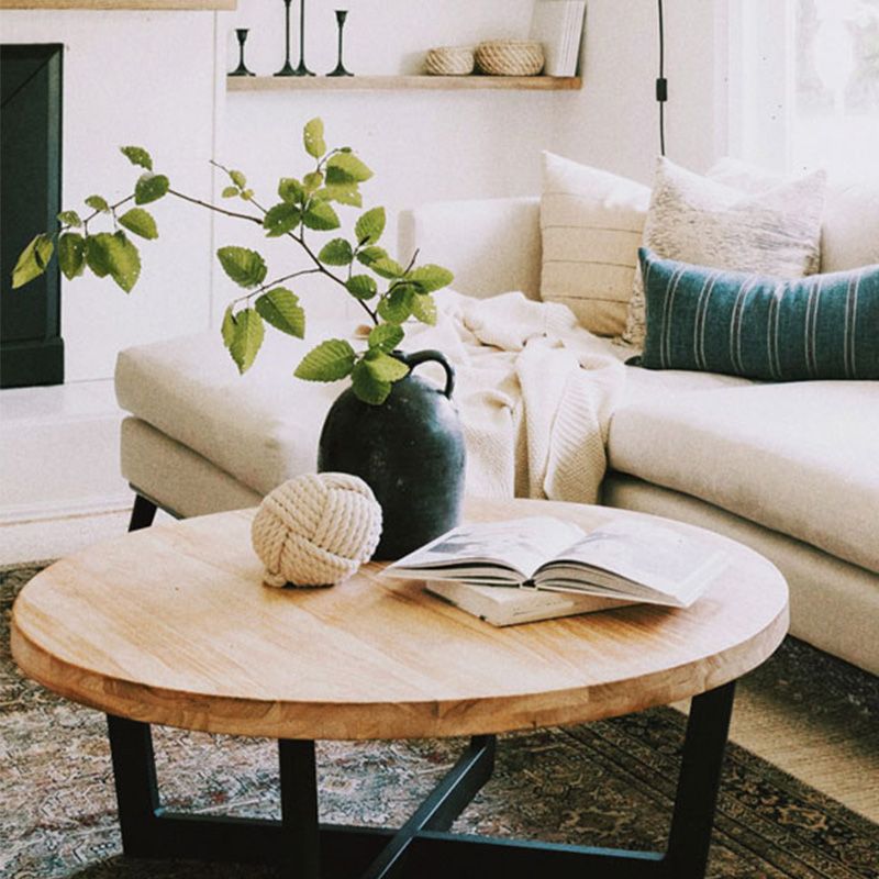 17"H Contemporary Coffee Table Solid Wood Single Coffee Cocktail Table