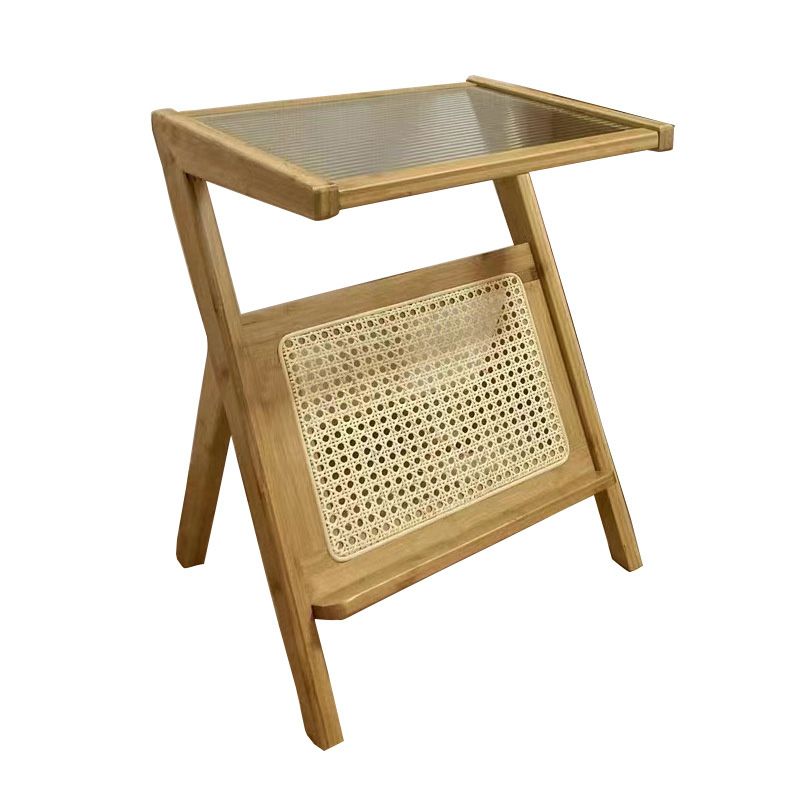 Cross Legs End Table Glass Top End Table  with Shelf 21.6 "Tall for Living Room