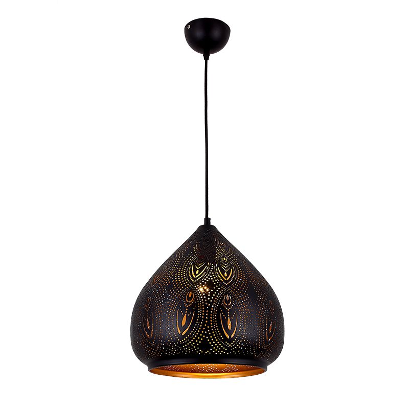 Pear Dining Room Pendant Lamp Tradition Metal 1 Bulb Black Suspended Lighting Fixture