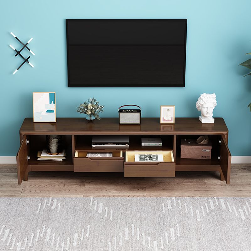 Open Storage TV Media Console Solid Wood TV Stand Console with Drawers