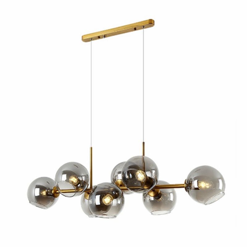 Nordic Dome Suspension Lighting Smoke Grey Glass 8-Head Dining Room Hanging Island Light