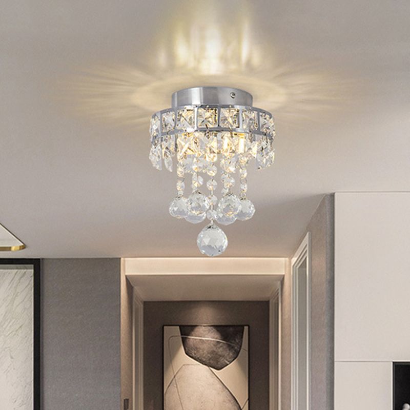Marco de anillo Clear Crystal Drapeping Techo Accesorio Contemporáneo 1 Cabeza Semi Flush Light in Silver