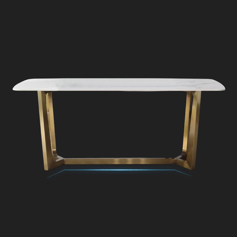 Luxury Sintered Stone Dining Table Rectangle Table with Metal Trestle Base