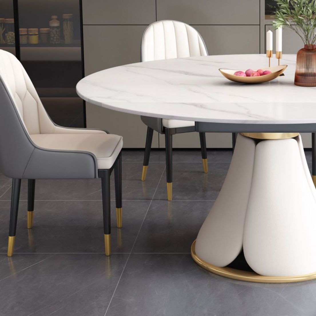 Modern Pedestal Round Dining Table Stone Table for Dining Room Kitchen