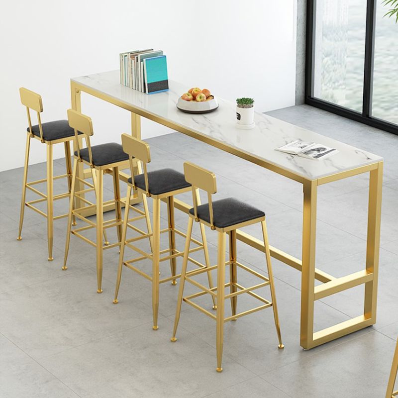 Glam Style Bar Table Set 1/5 Pieces Rectangle Stone Fixed Pub Dining Set