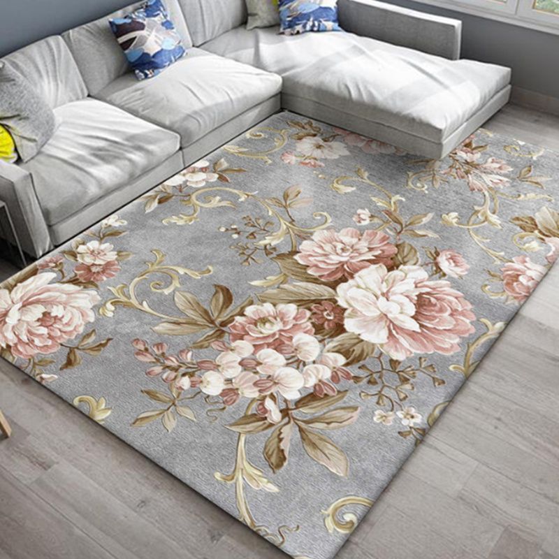 Modern Living Room Area Carpet Plant Pattern Polyester Area Rug Anti-Slip Backing Rug