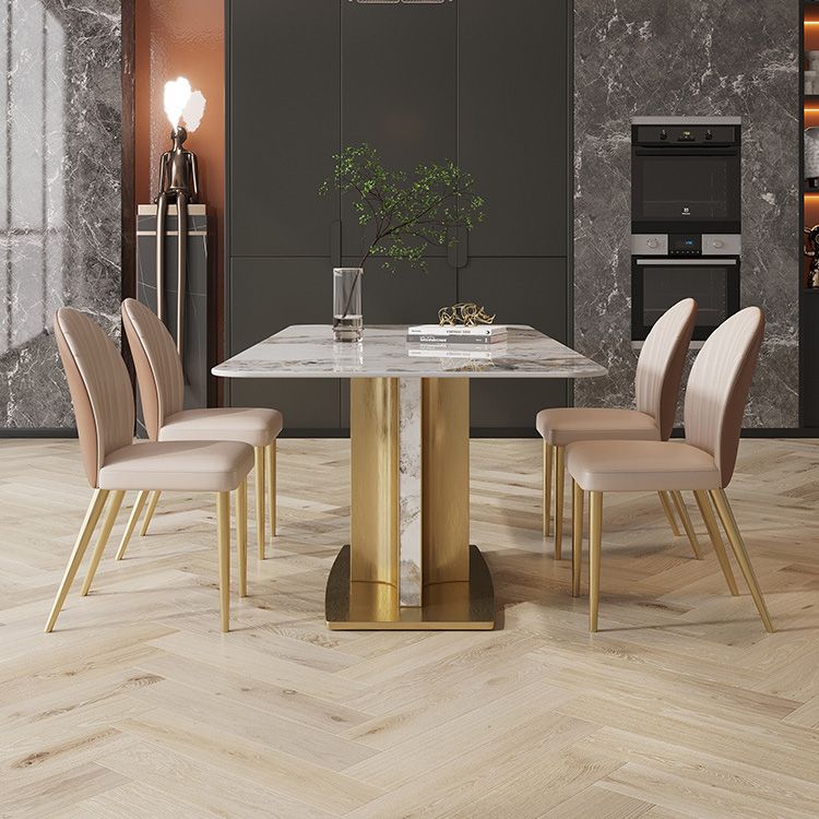 Glam Style Sintered Stone Table Dining Rectangle Table with Metal Legs for Kitchen