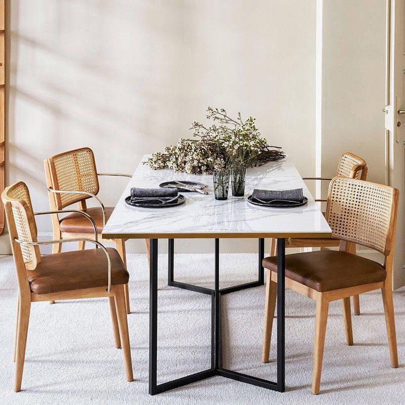 Tropical Armchair Rattan Stacking Outdoors Dining Chairs with Upholstered