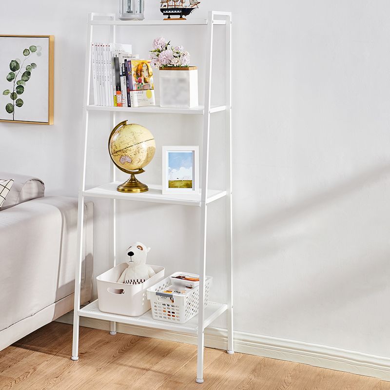Contemporary Open Ladder Bookshelf Metal Vertical Bookshelf for Home
