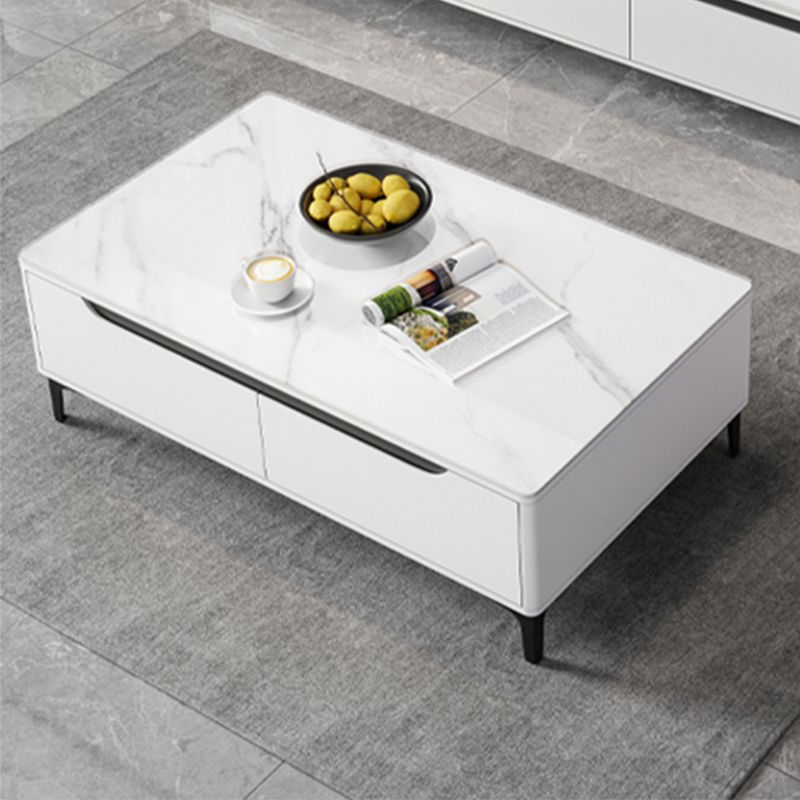 4 Legs Coffee Cocktail Table with 4 Storage Drawers Slate Top