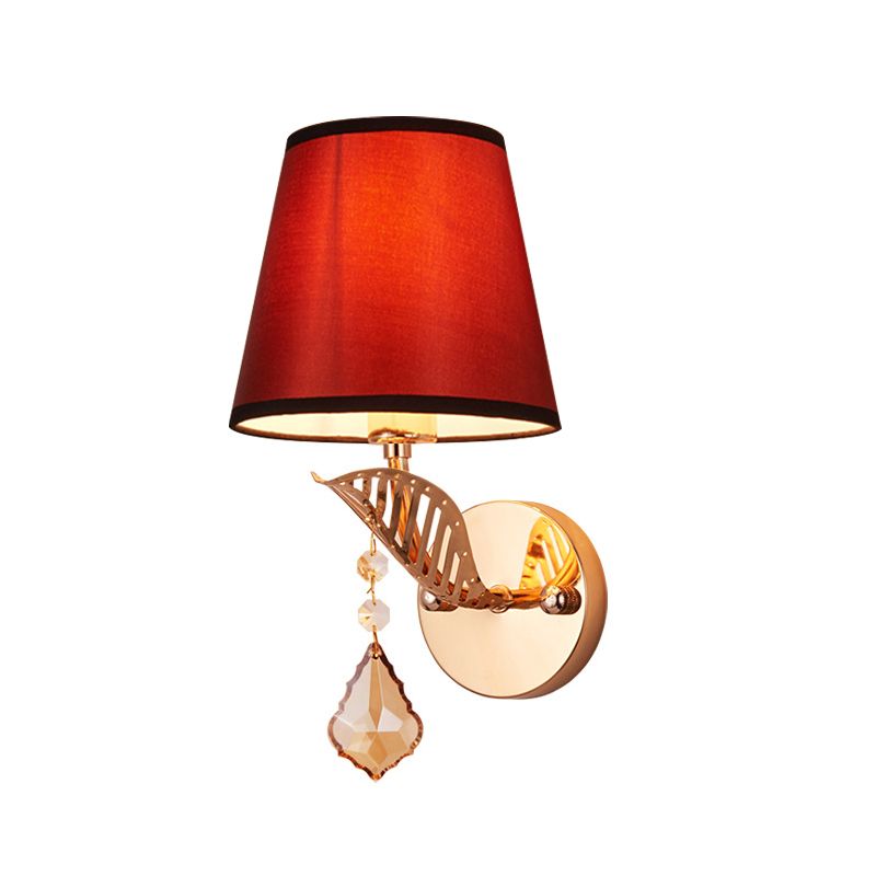 Tessuto bianco/rosso/blu sconce leggero campana affusolata a 1 luci lampada da parete tradizionale per camera da letto con caduta di cristallo