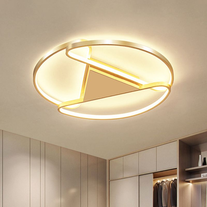 3-Semicircle Acrylic Flushmount Modernism 18"/23.5" Wide LED Gold Flush Mount Ceiling Light with Triangle Canopy Middle, Warm/White Light