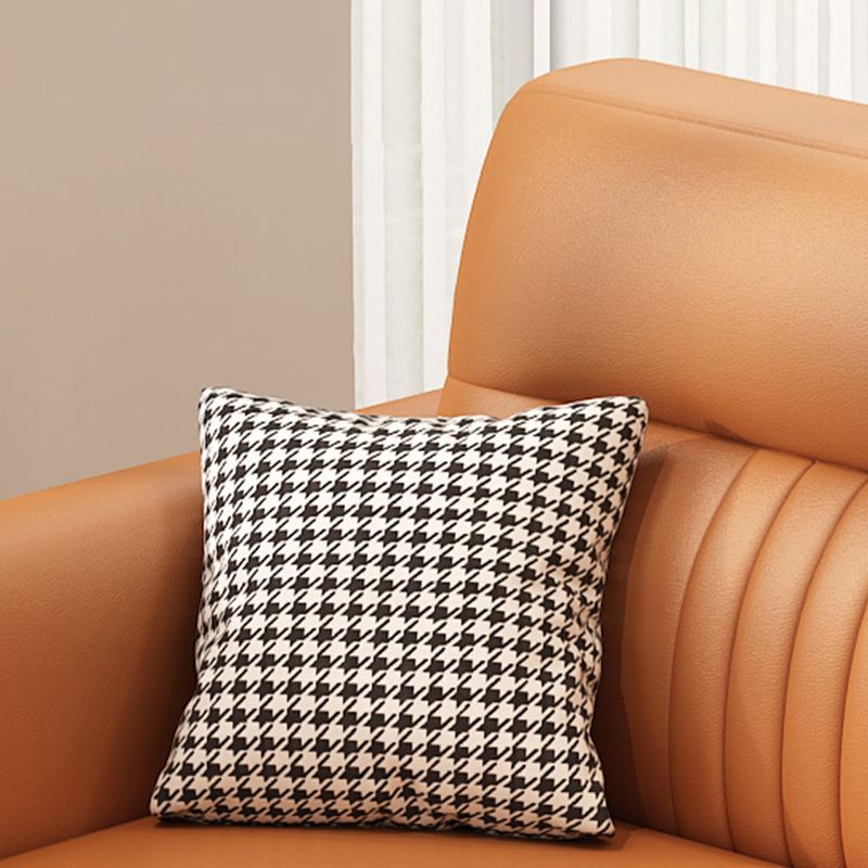 Sewn Pillow Back Square Arm Cotton Blend and Faux Leather Settee Couch